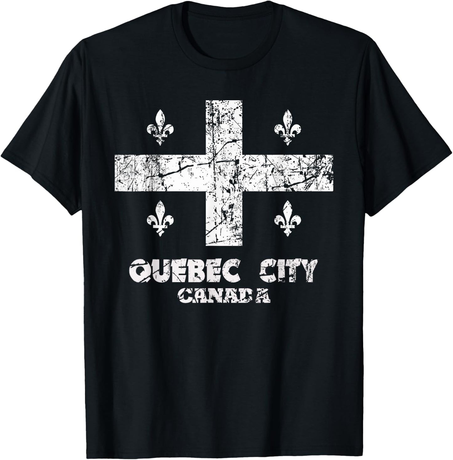 Vintage Quebec City Flag Canada Pride Canadian Gift T-Shirt - T-Shirt | Black