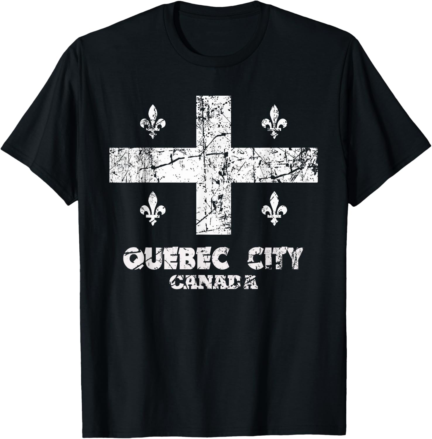 Vintage Quebec City Flag Canada Pride Canadian Gift T-Shirt - T-Shirt | Black
