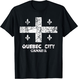 Vintage Quebec City Flag Canada Pride Canadian Gift T-Shirt - T-Shirt | Black