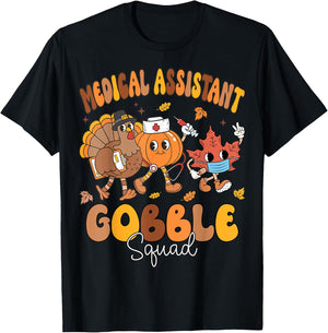 Medical Assistant Gobble Squad MA Thanksgiving Fall Nurse T-Shirt - T-Shirt | Black