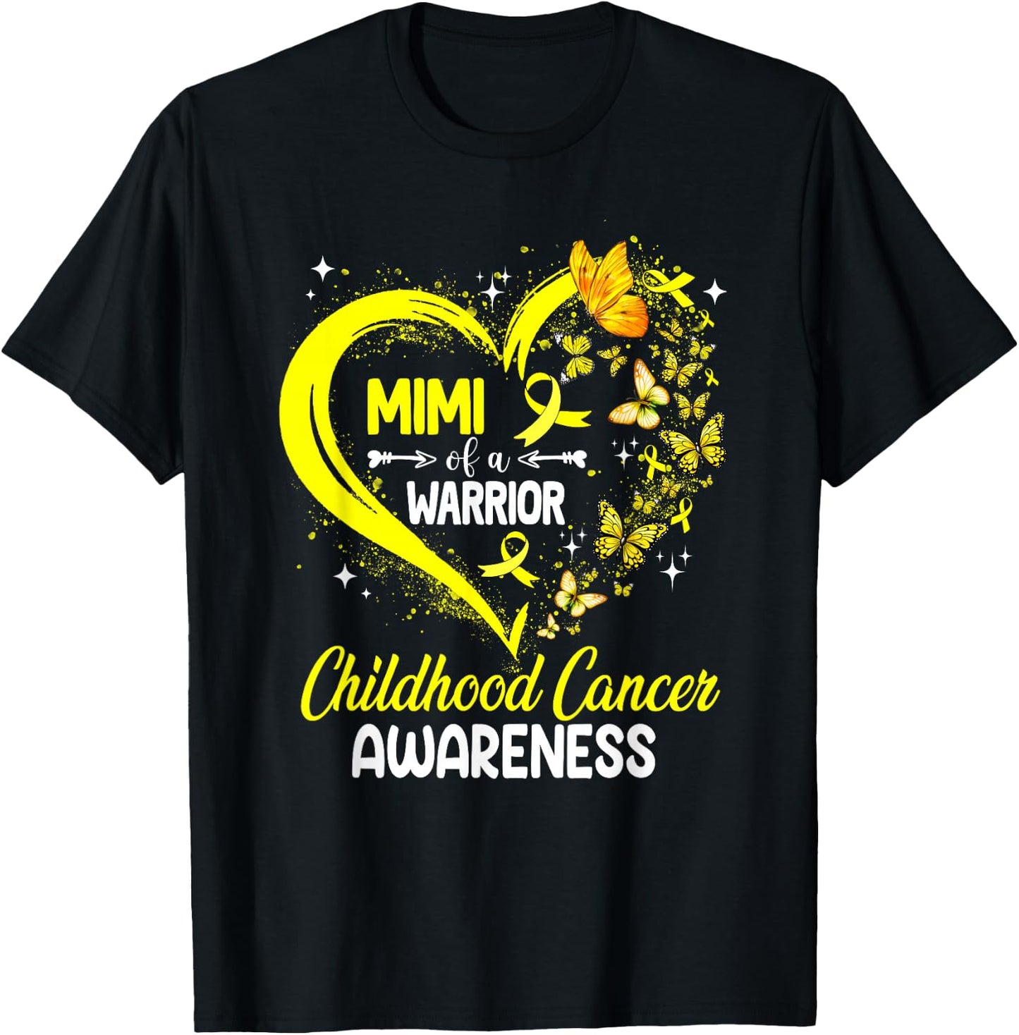 Mimi Of A Warrior Gold Heart Childhood Cancer Awareness T-Shirt - T-Shirt | Black
