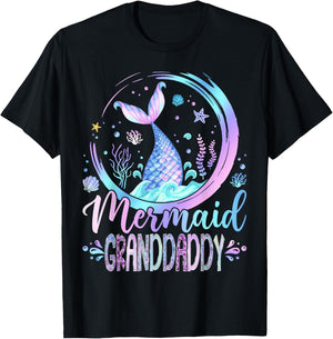 Mermaid Granddaddy Family Matching Girl Birthday Party T-Shirt - T-Shirt | Black