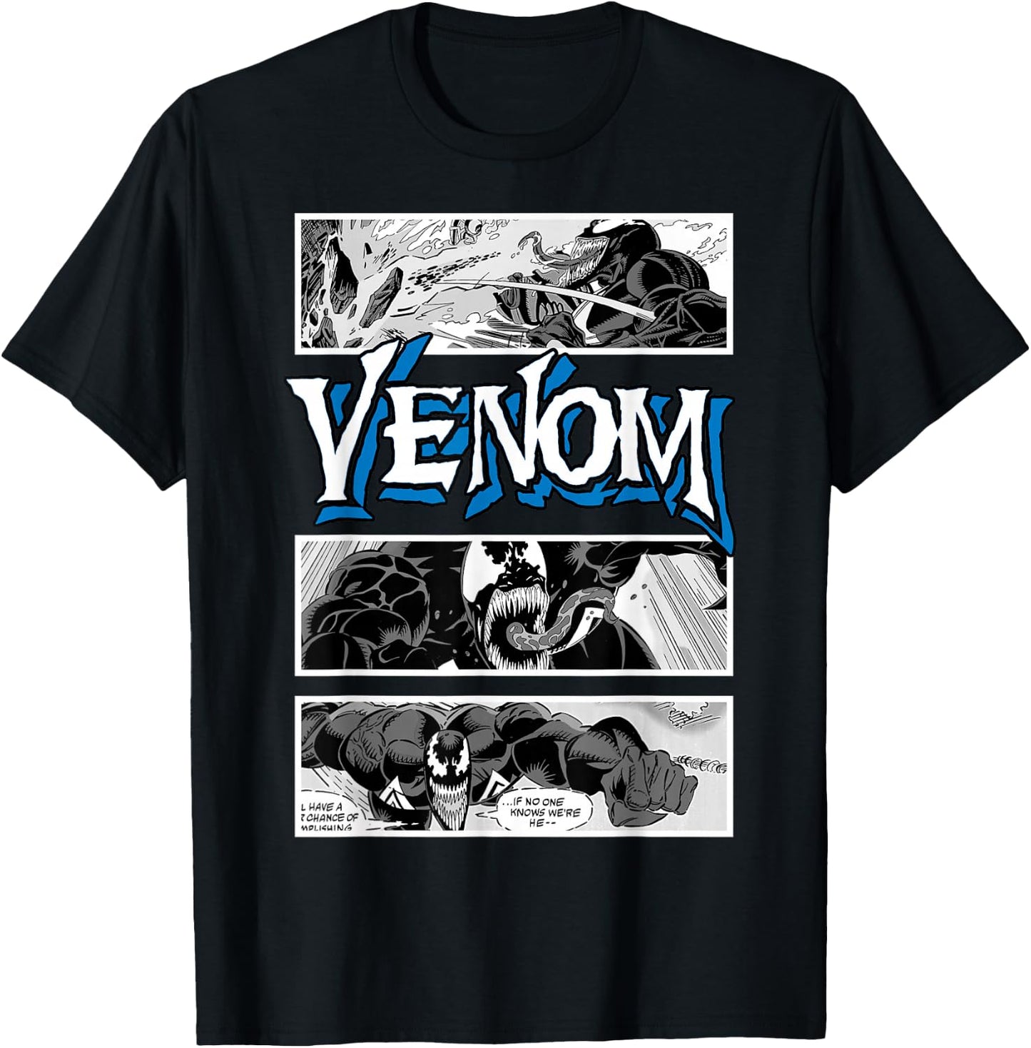 Marvel Venom Comic Book Illustrations Panel Graphic T-Shirt - T-Shirt | Black