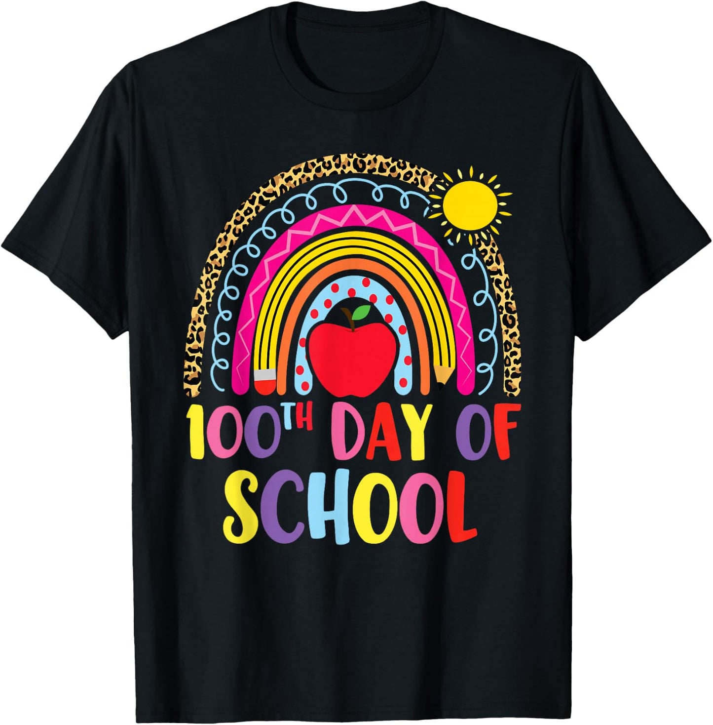 100 days of school Rainbow Leopard Girls 100th Day School T-Shirt - T-Shirt | Black