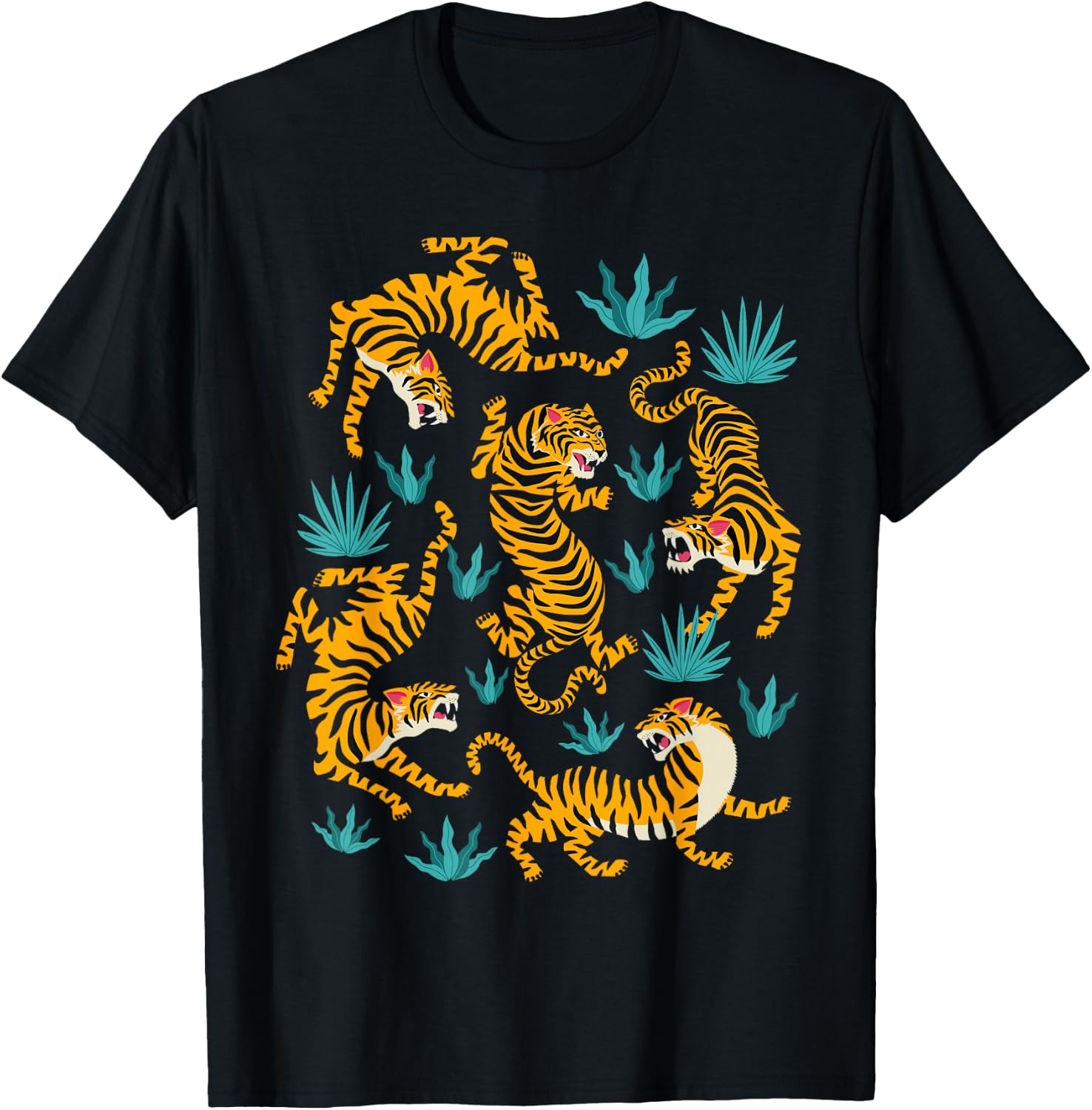 Dancing Tiger Cartoon Graphic T-Shirt - T-Shirt | Black