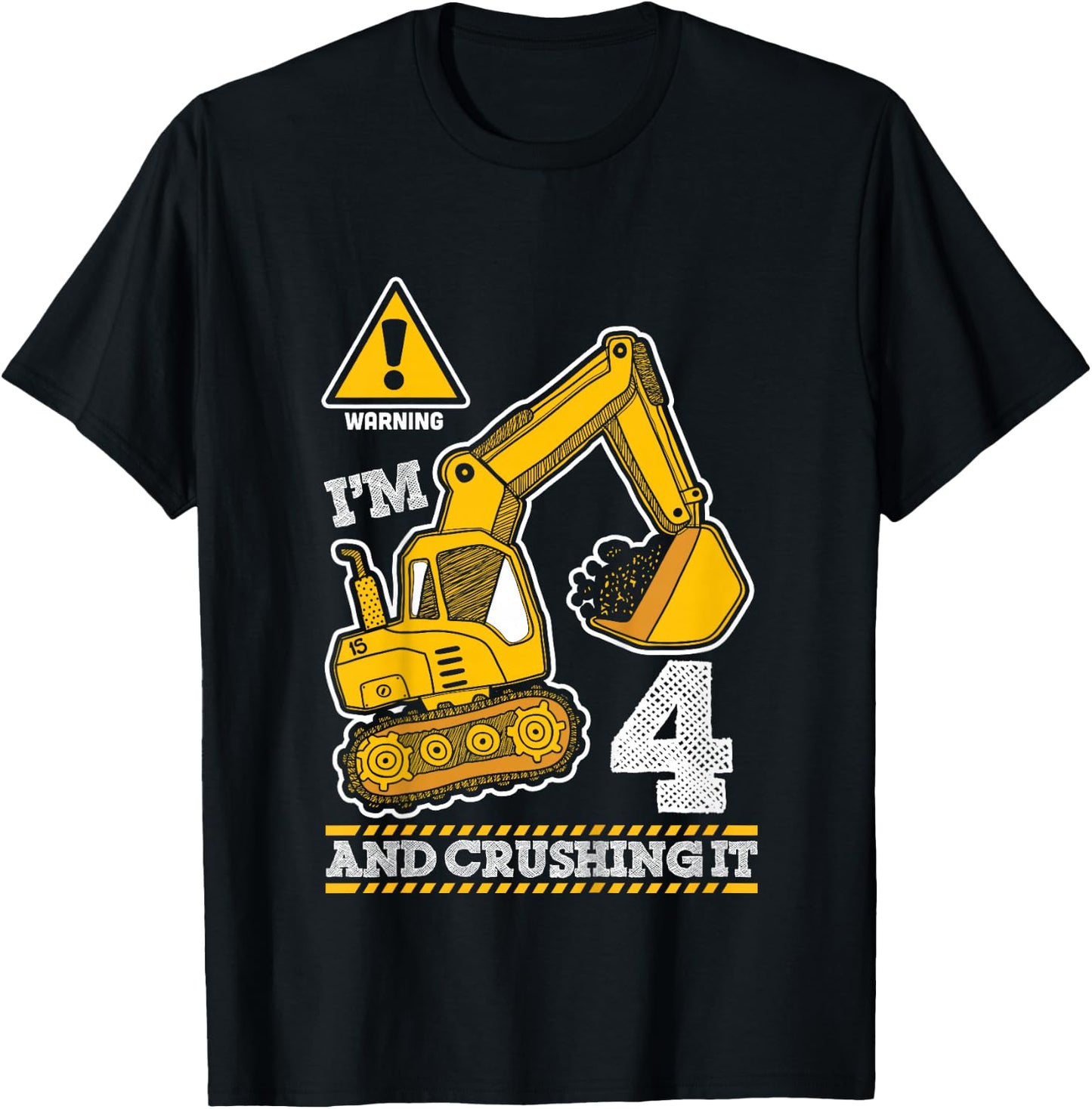 Construction Truck 4th Birthday 4 Years Old Digger Builder T-Shirt - T-Shirt | Black