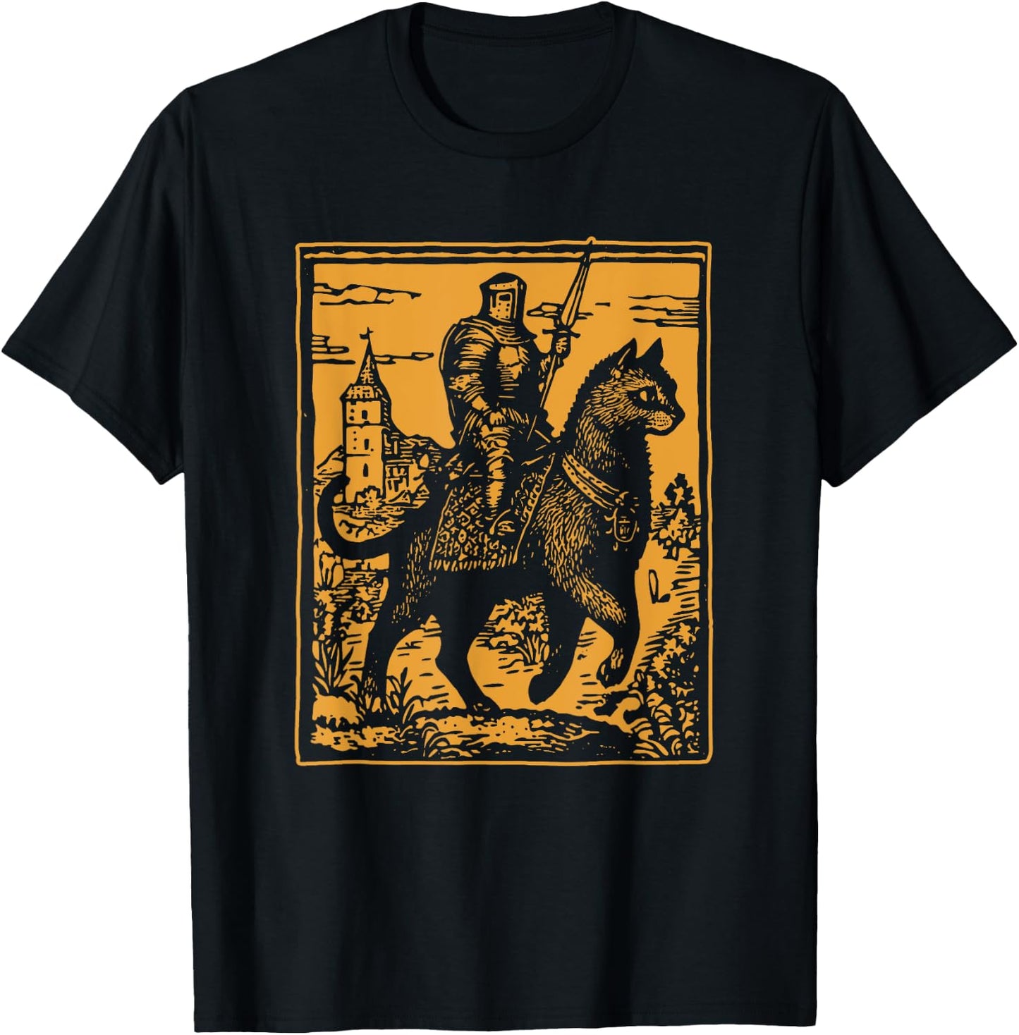 Knight Cat Rider Vintage Medieval Funny Cat Meme Women T-Shirt - T-Shirt | Black
