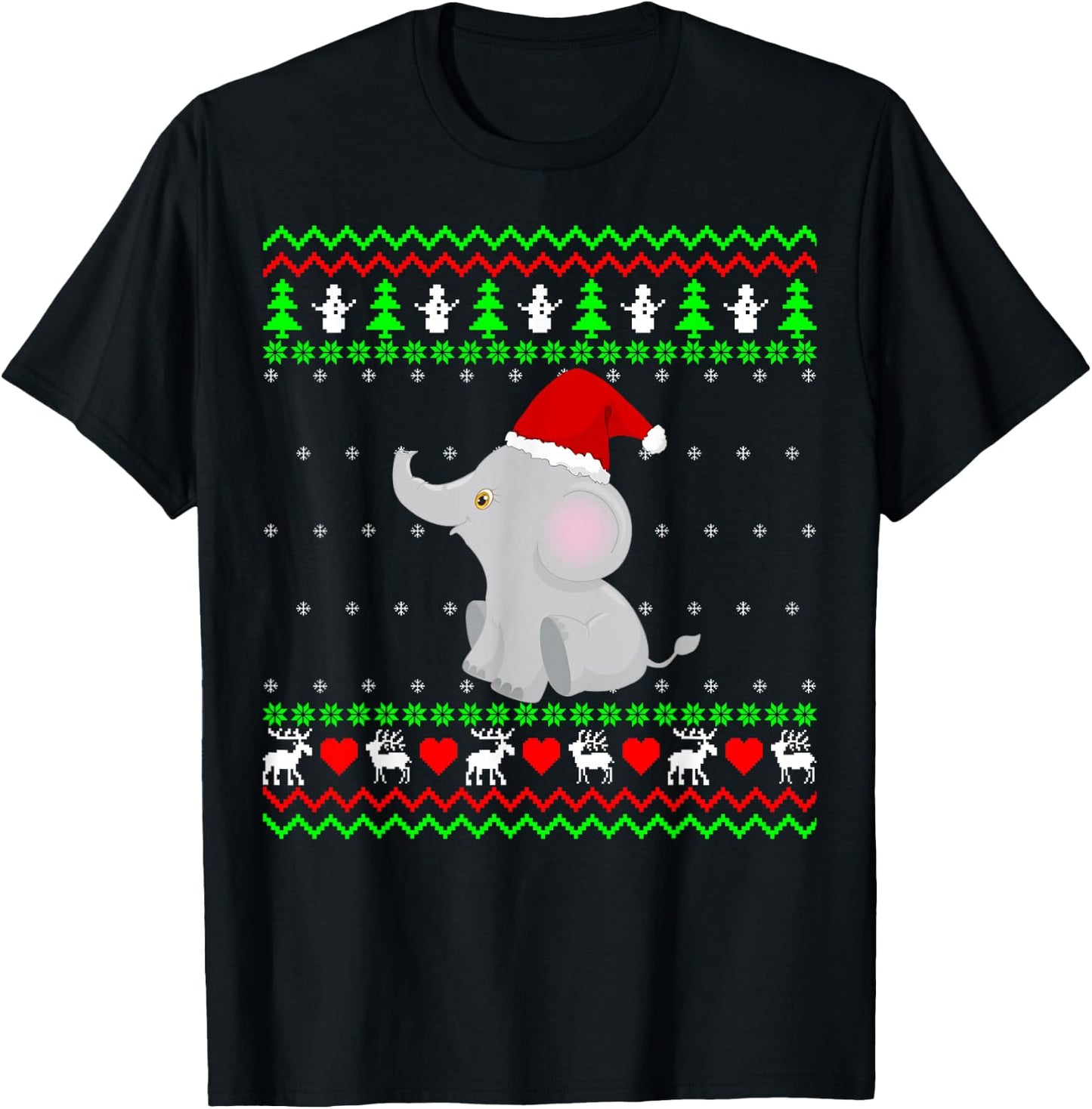 Elephant Ugly Christmas Sweater T-Shirt - T-Shirt | Black
