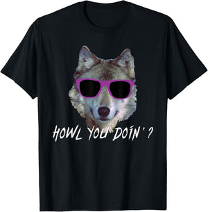 Howl You Doin'?: Funny Summer Pool Party Wolf Pun Men Women T-Shirt - T-Shirt | Black