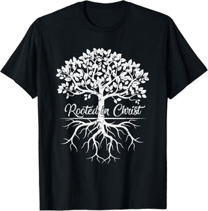 Cool Rooted in Christ Shirt Christian Faith Gift Bible Verse T-Shirt - T-Shirt | Black