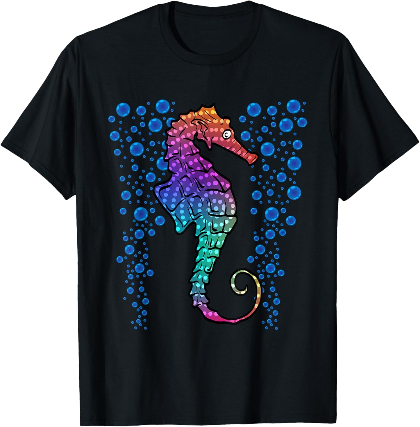 Colorful Sea Horse Print Ocean T-Shirt - T-Shirt | Black