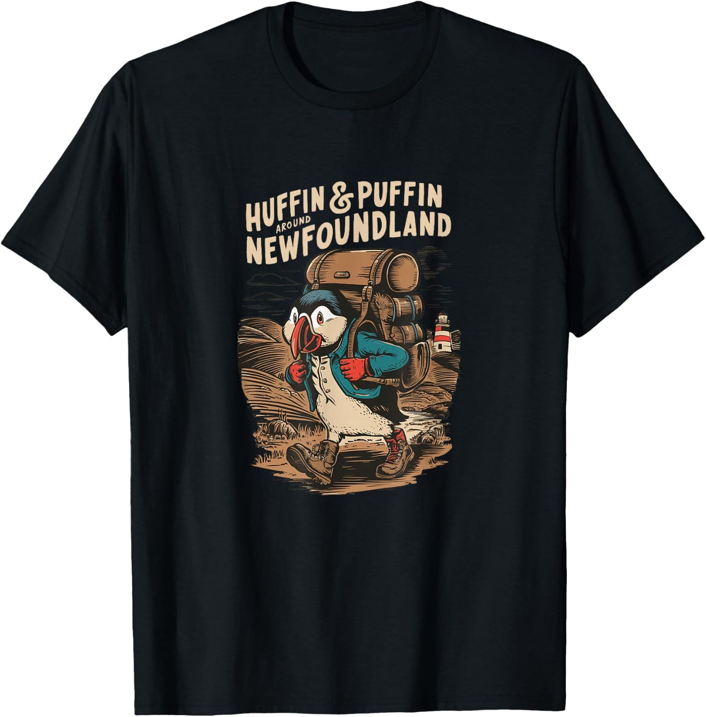 Huffin & Puffin Newfoundland - Atlantic Canada Souvenir T-Shirt - T-Shirt | Black