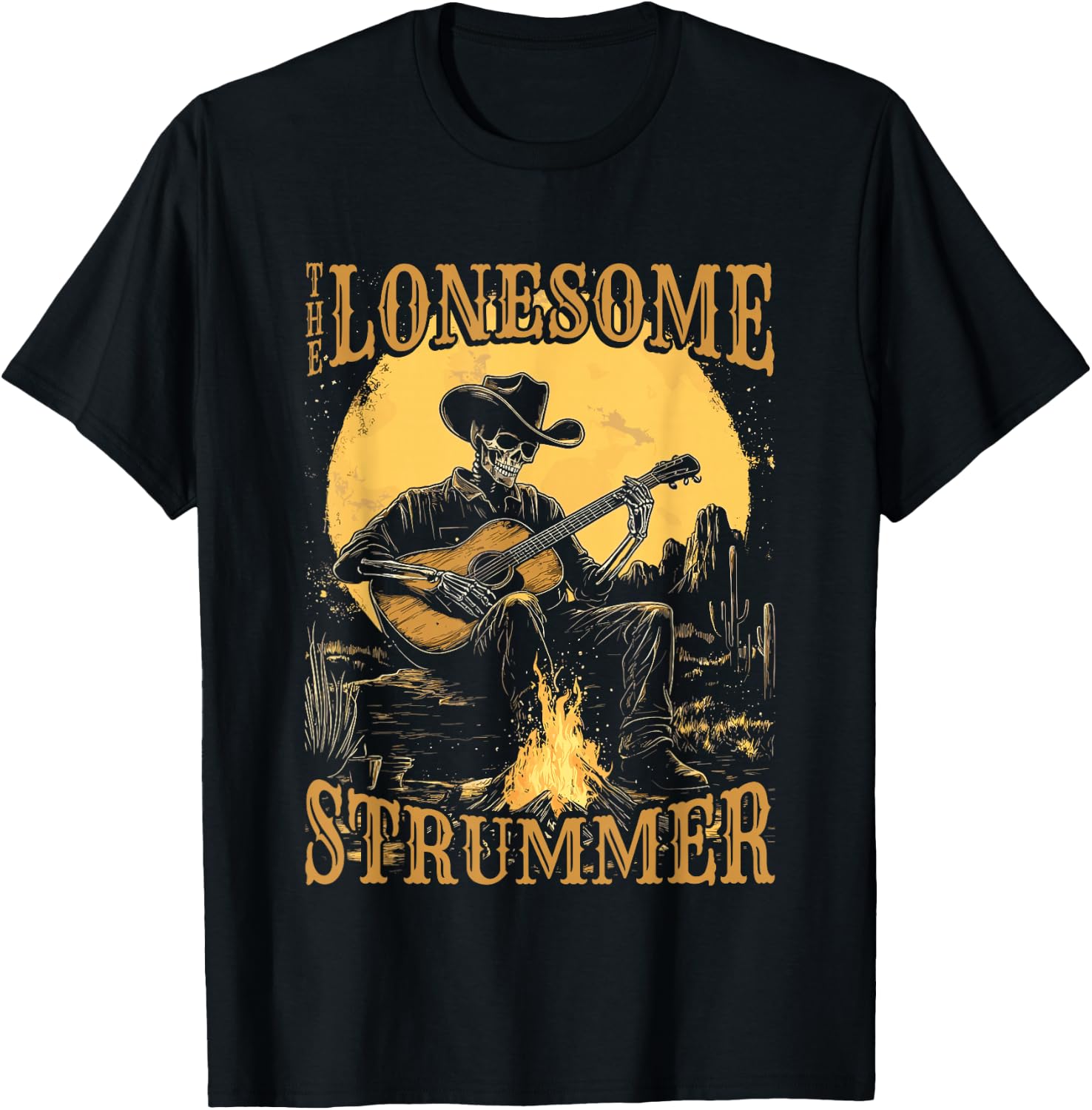 The Lonesome Strummer Acoustic Guitar Playing Skeleton T-Shirt - T-Shirt | Black