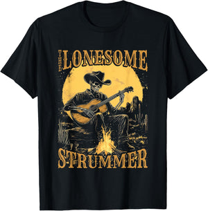 The Lonesome Strummer Acoustic Guitar Playing Skeleton T-Shirt - T-Shirt | Black