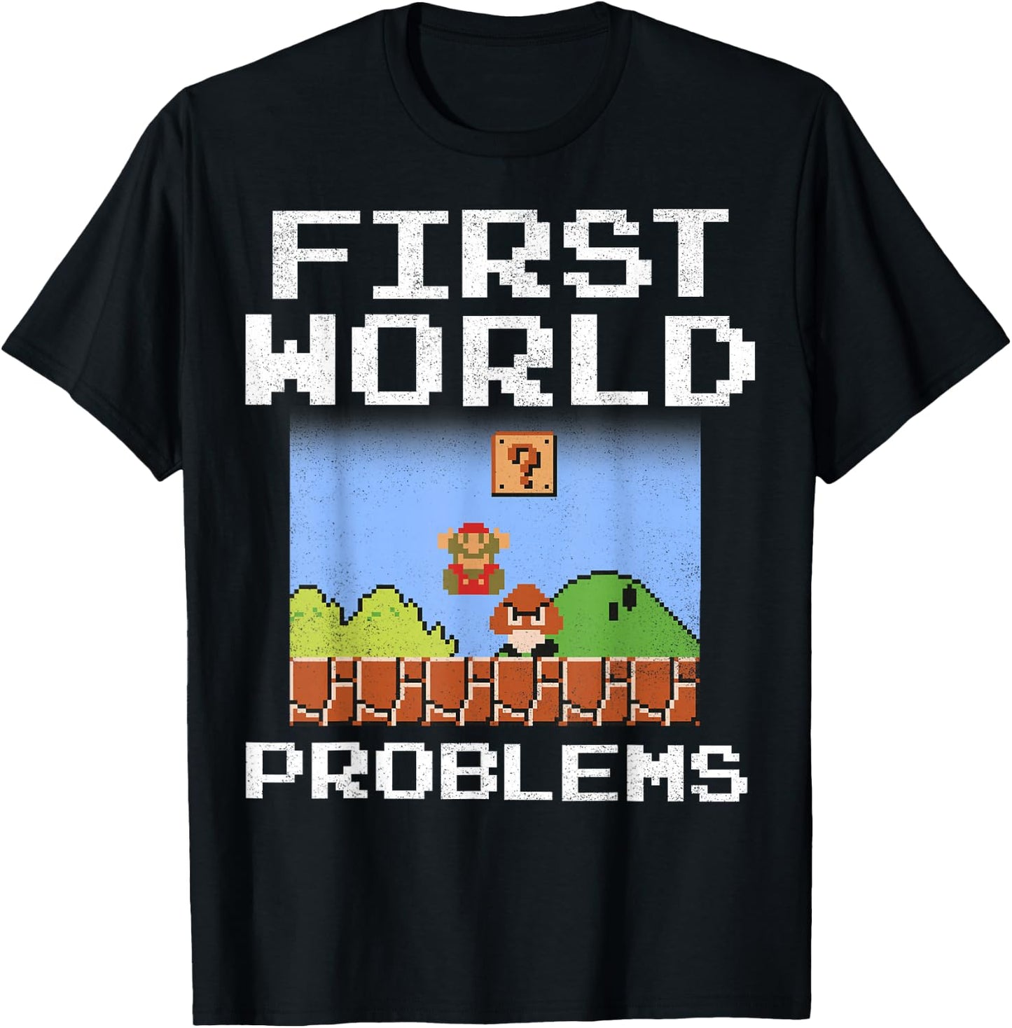 Super Mario Retro 8 Bit First World Problems Graphic T-Shirt - T-Shirt | Black