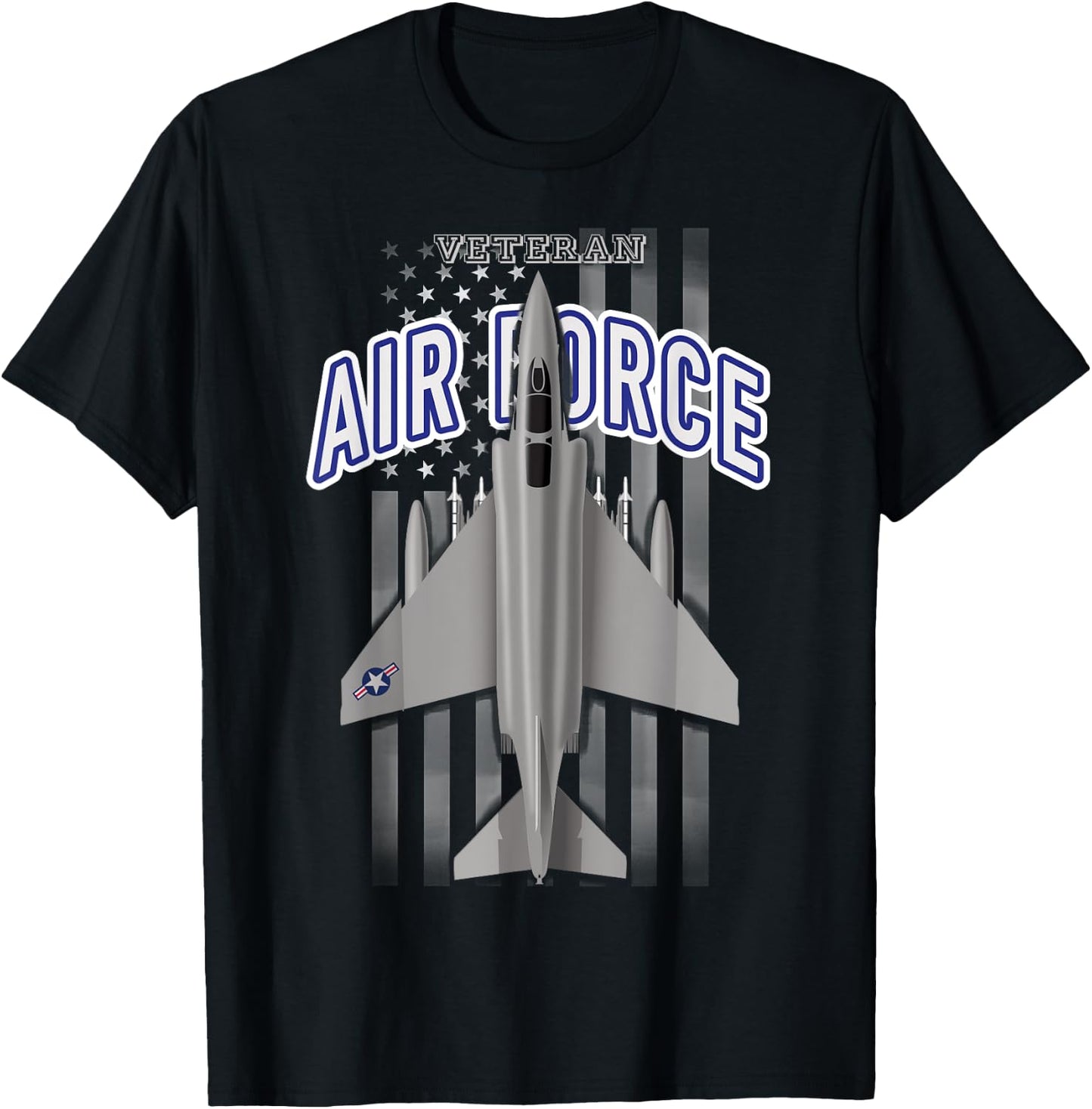 Air Force Veteran F-4 Phantom and Flag T-Shirt - T-Shirt | Black
