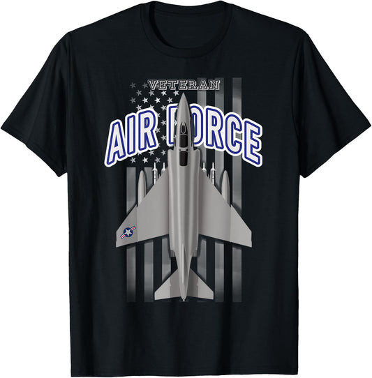 Air Force Veteran F-4 Phantom and Flag T-Shirt - T-Shirt | Black