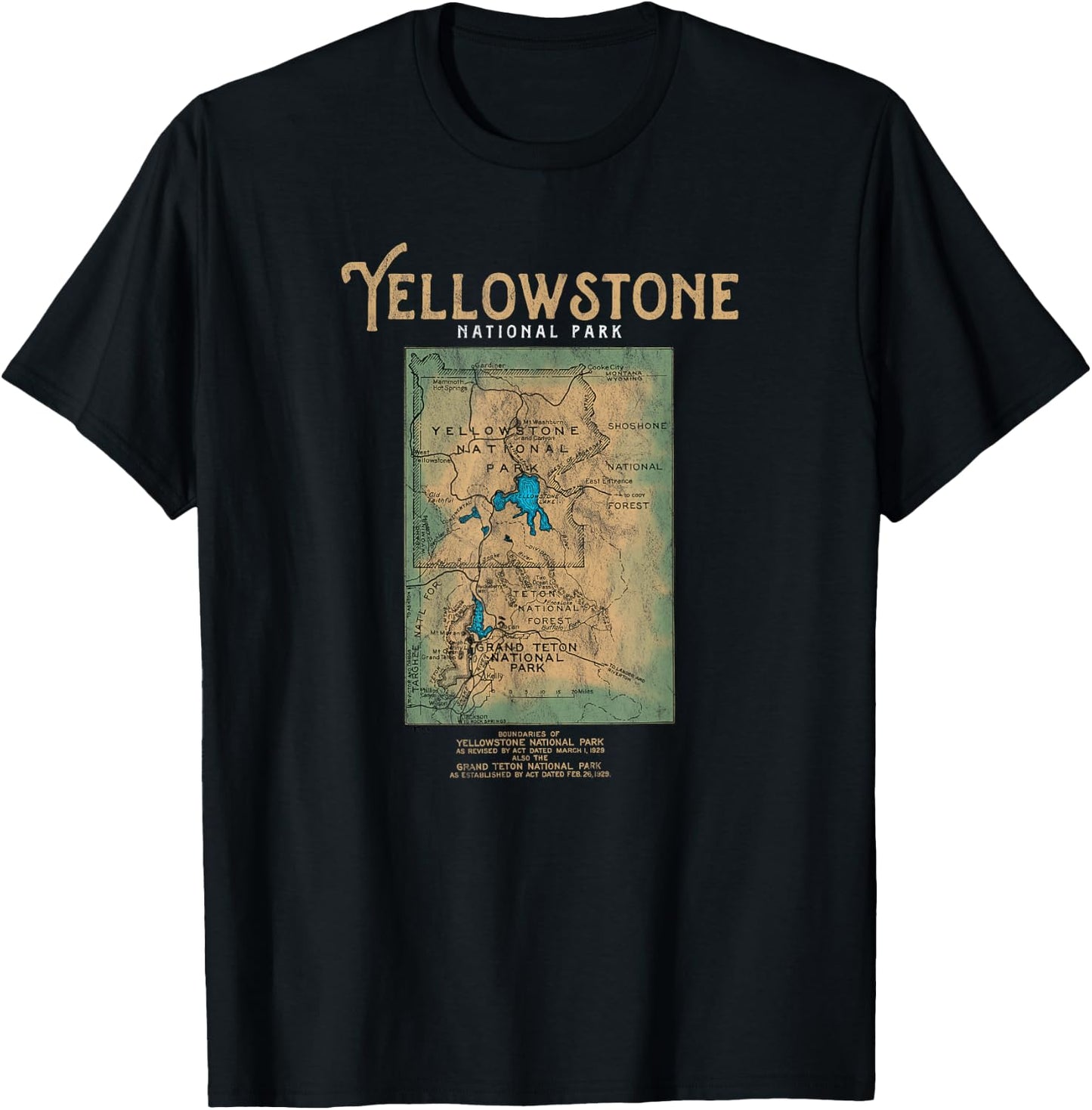 Retro Yellowstone and Grand Teton National Park Map T-Shirt - T-Shirt | Black