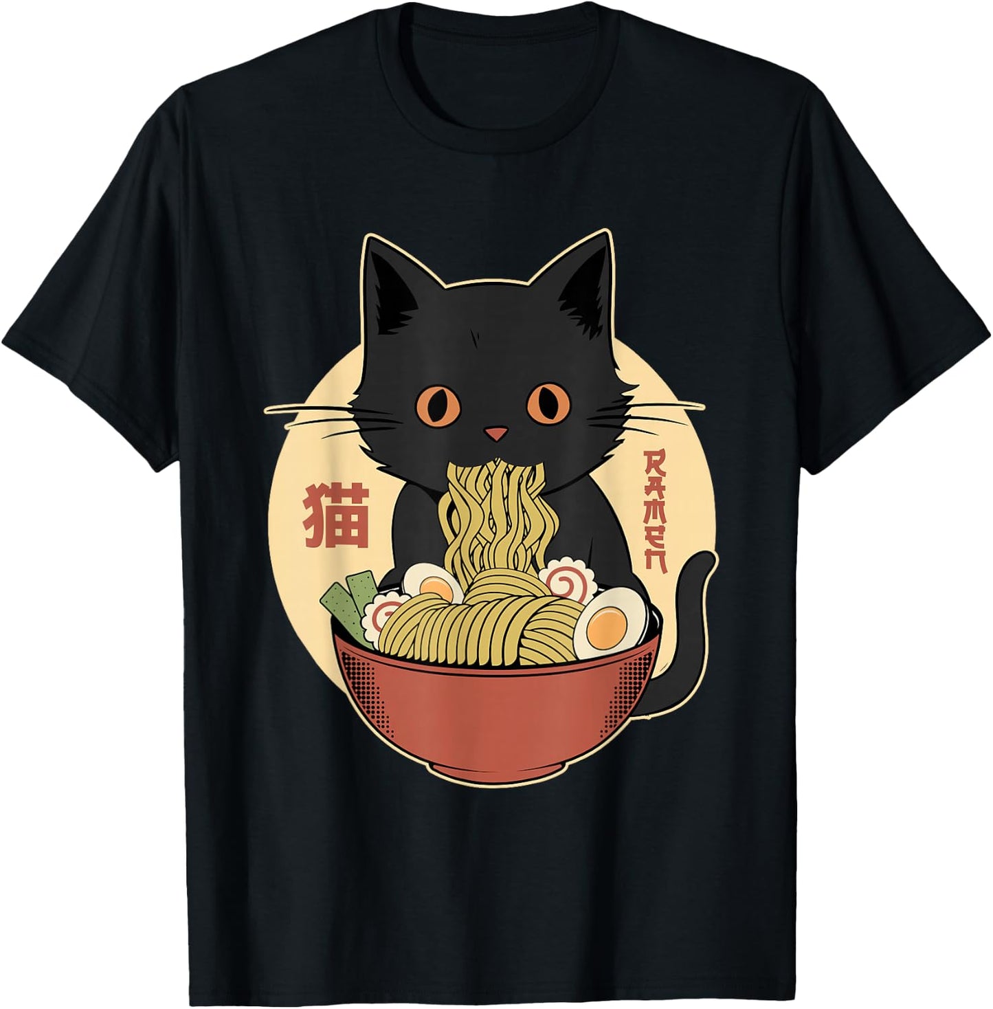 Cat Ramen Funny Graphic Japanese Kawaii Cat Anime T-Shirt - T-Shirt | Black