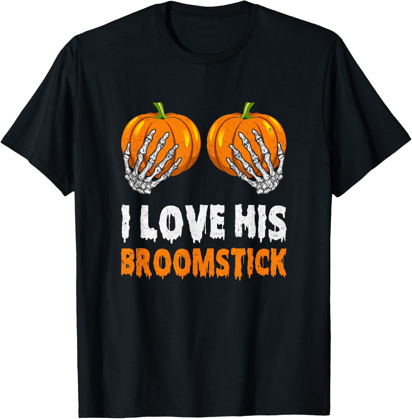 I Love His Broomstick I Love Her Pumpkins Halloween Couples T-Shirt - T-Shirt | Black