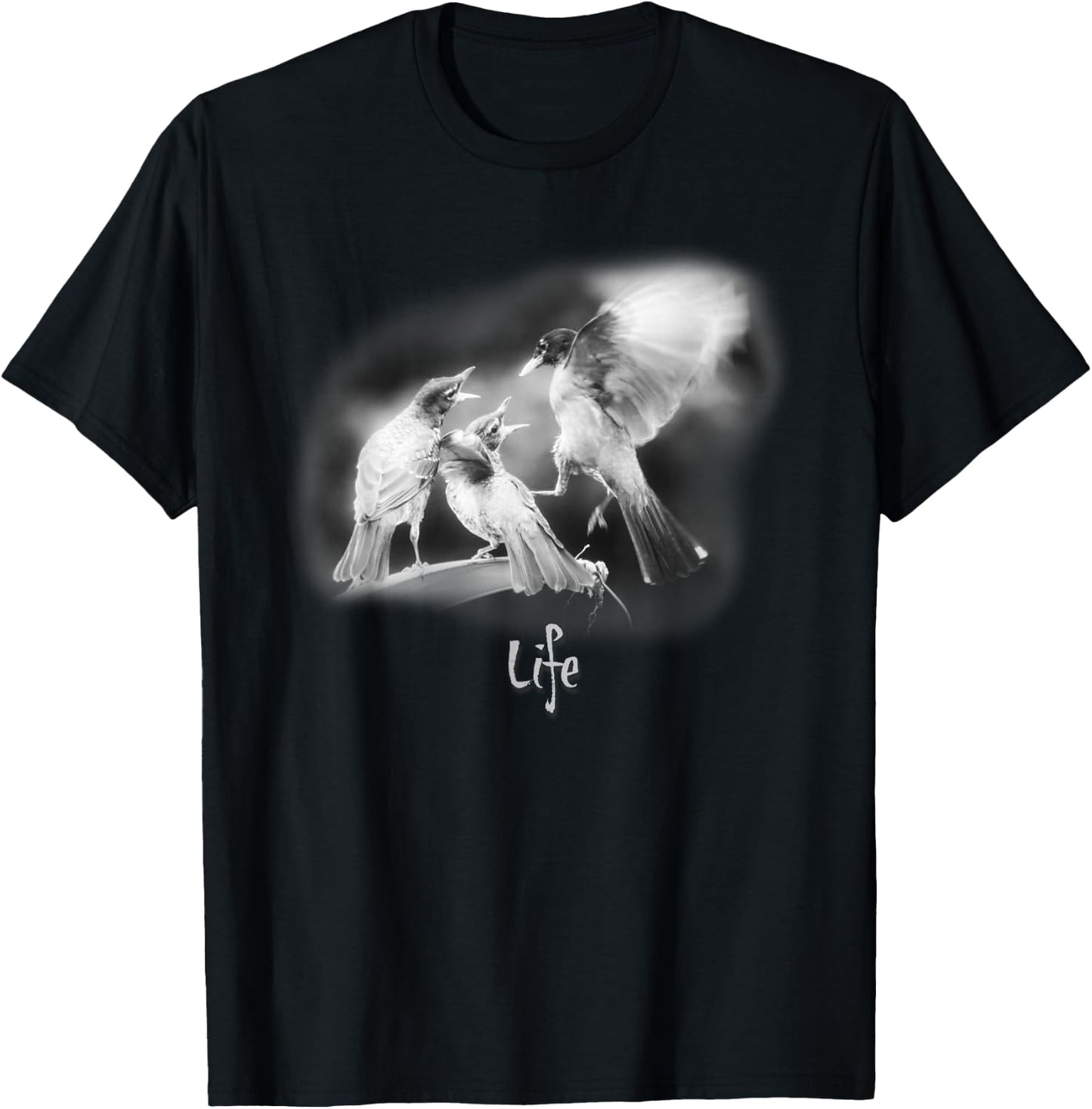 Life – Black & White Bird Nature Robin T-Shirt - T-Shirt | Black