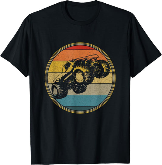 Monster Truck Vintage Retro Style Sun Design T-Shirt - T-Shirt | Black