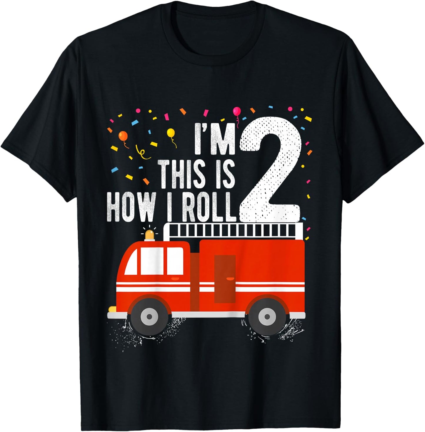 Fire Truck 2nd Birthday Boy 2 Year Old Firefighter T-Shirt - T-Shirt | Black