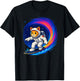 Funny Orange Cat Astronaut Surfing Colorful Rainbow Space T-Shirt - T-Shirt | Black
