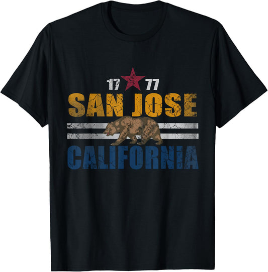 San Jose California Flag Vintage Fade T-Shirt - T-Shirt | Black