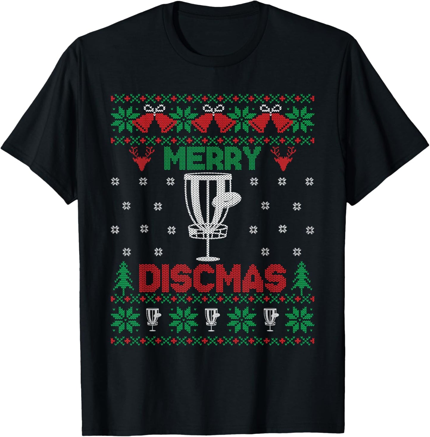 Merry Discmas Disc Golf Ugly Christmas Golfer Player T-Shirt - T-Shirt | Black