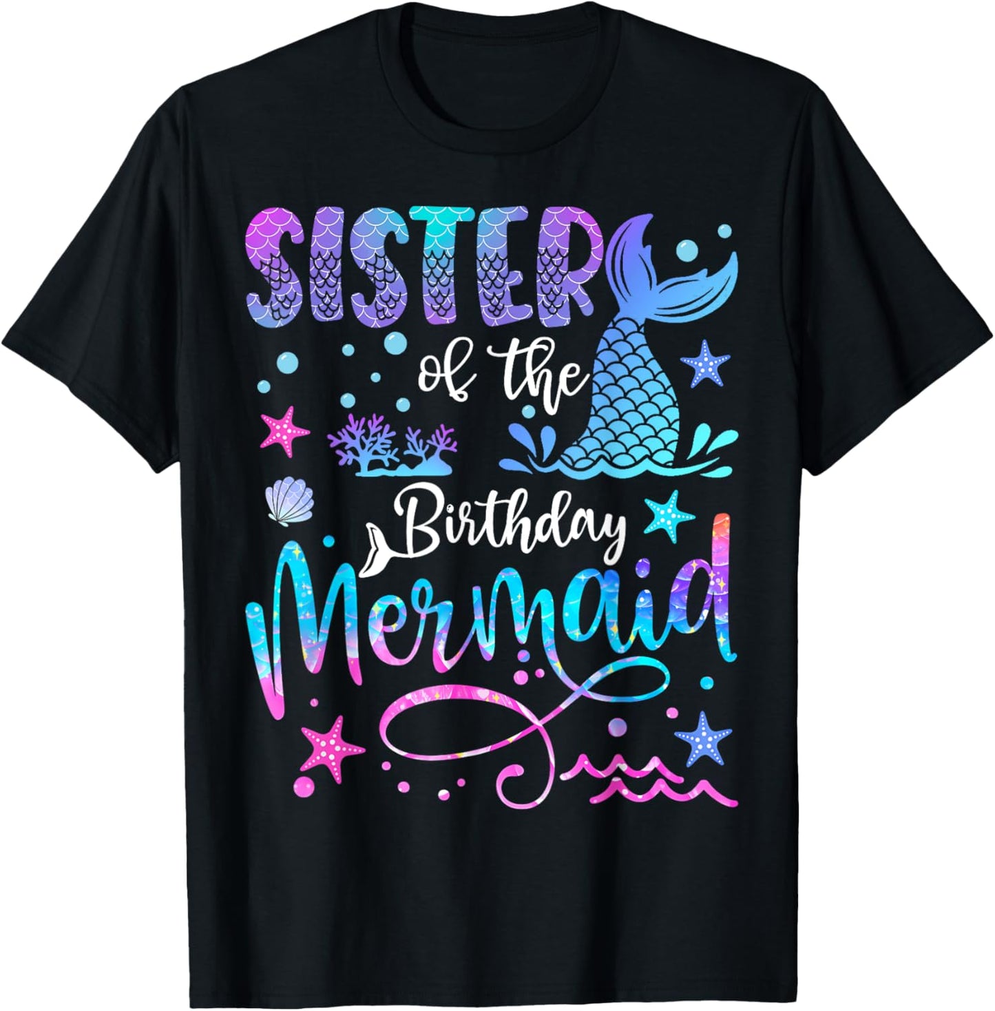 Sister of The Birthday Mermaid Matching 1St Birthday Girl T-Shirt - T-Shirt | Black