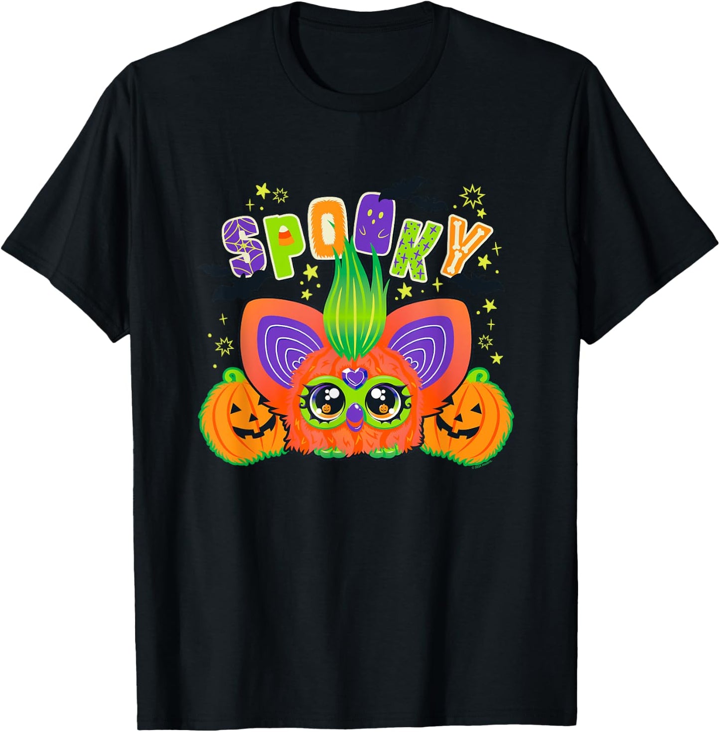 Furby Halloween Spooky Furby & Pumpkins Cute Portrait T-Shirt - T-Shirt | Black