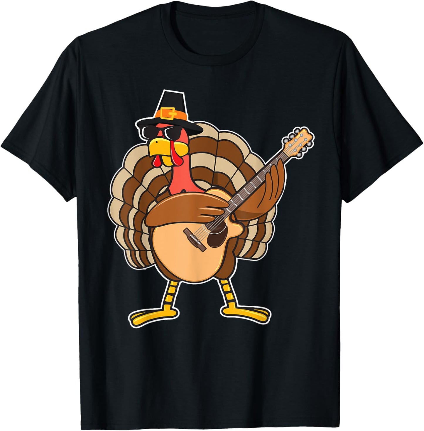 Turkey Playing Guitar Thanksgiving T-Shirt - T-Shirt | Black