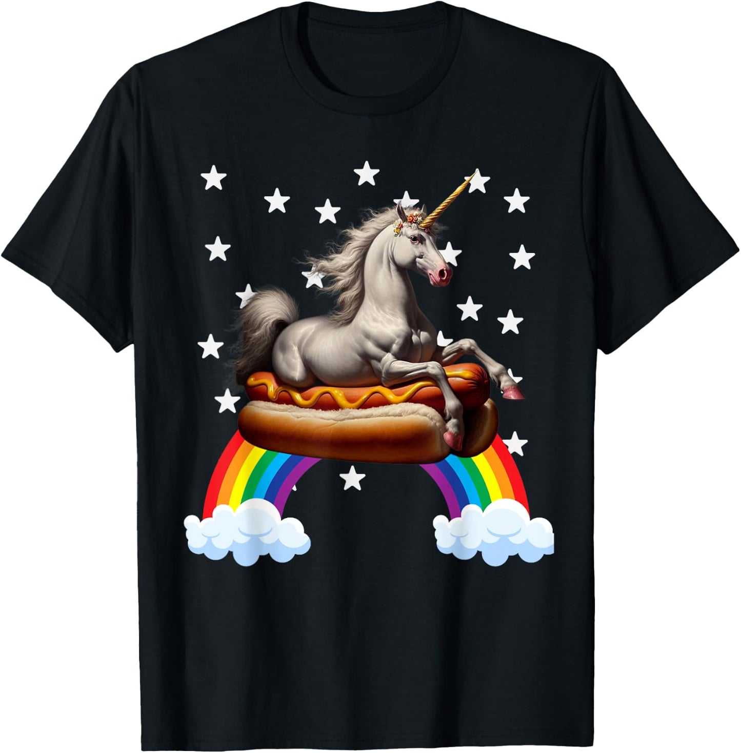 Unicorn Riding Hot Dog Boys Girls Women Kids Teen Mother Mom T-Shirt - T-Shirt | Black