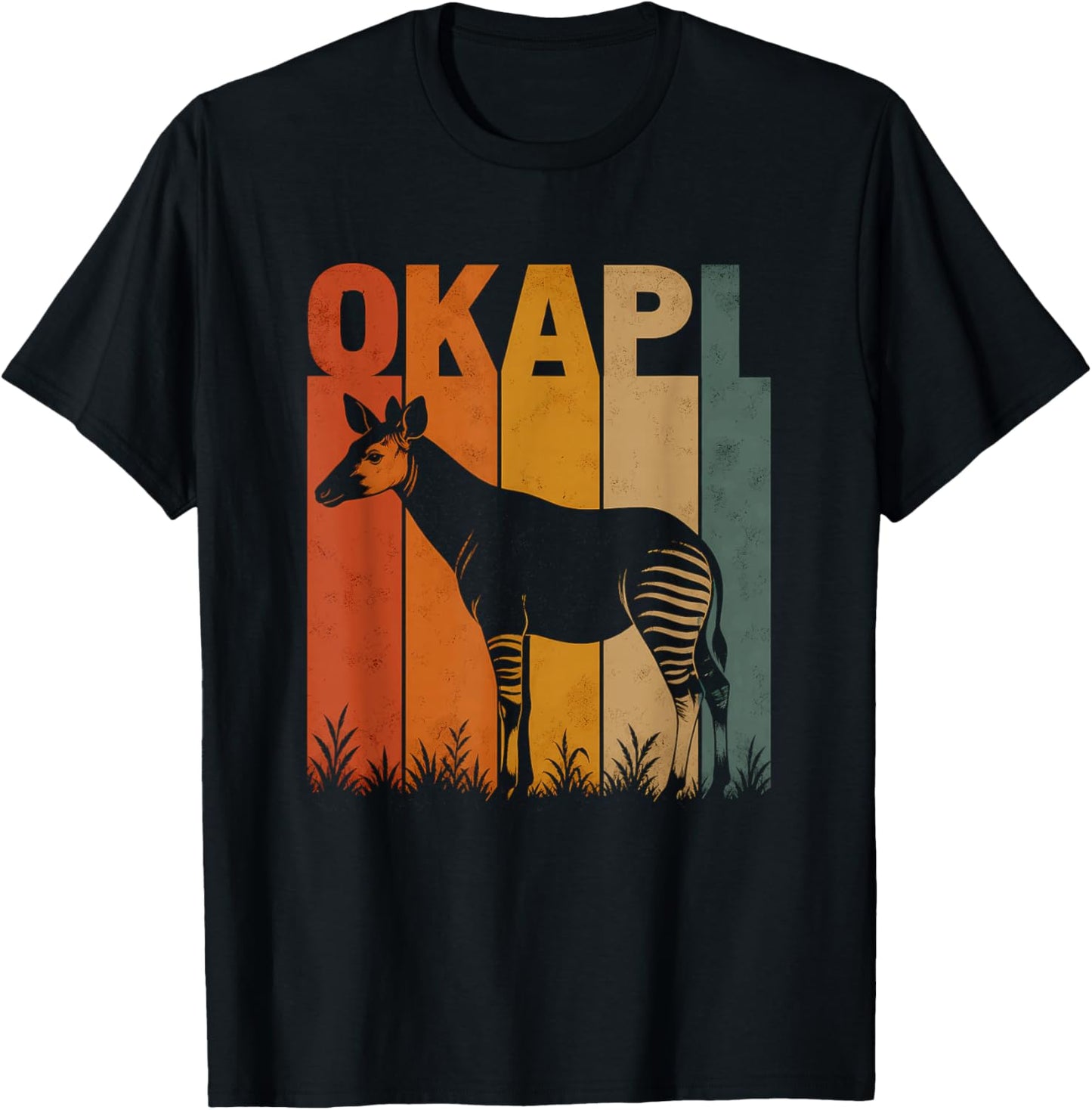 Retro Okapi Artwork Design T-Shirt - T-Shirt | Black
