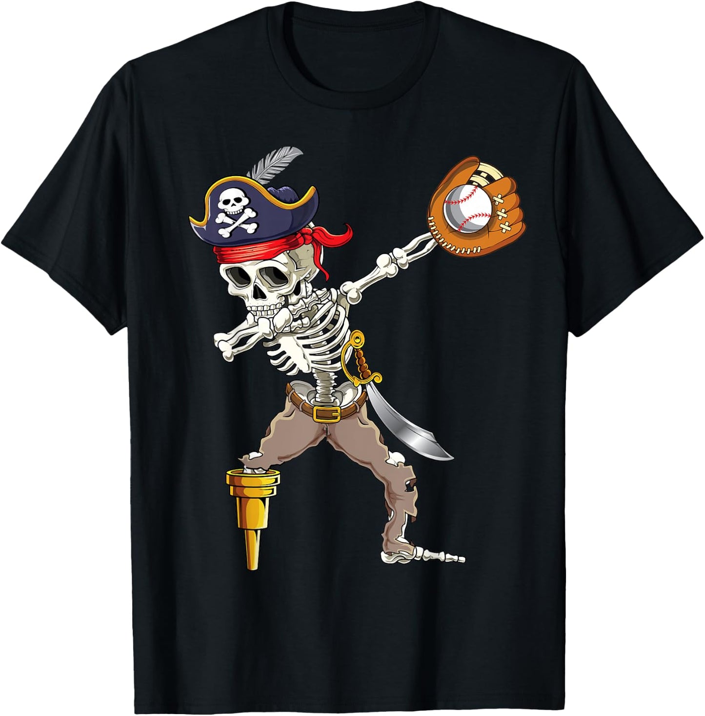 Dab Skeleton Dabbing Skeleton Pirate Baseball T-Shirt - T-Shirt | Black