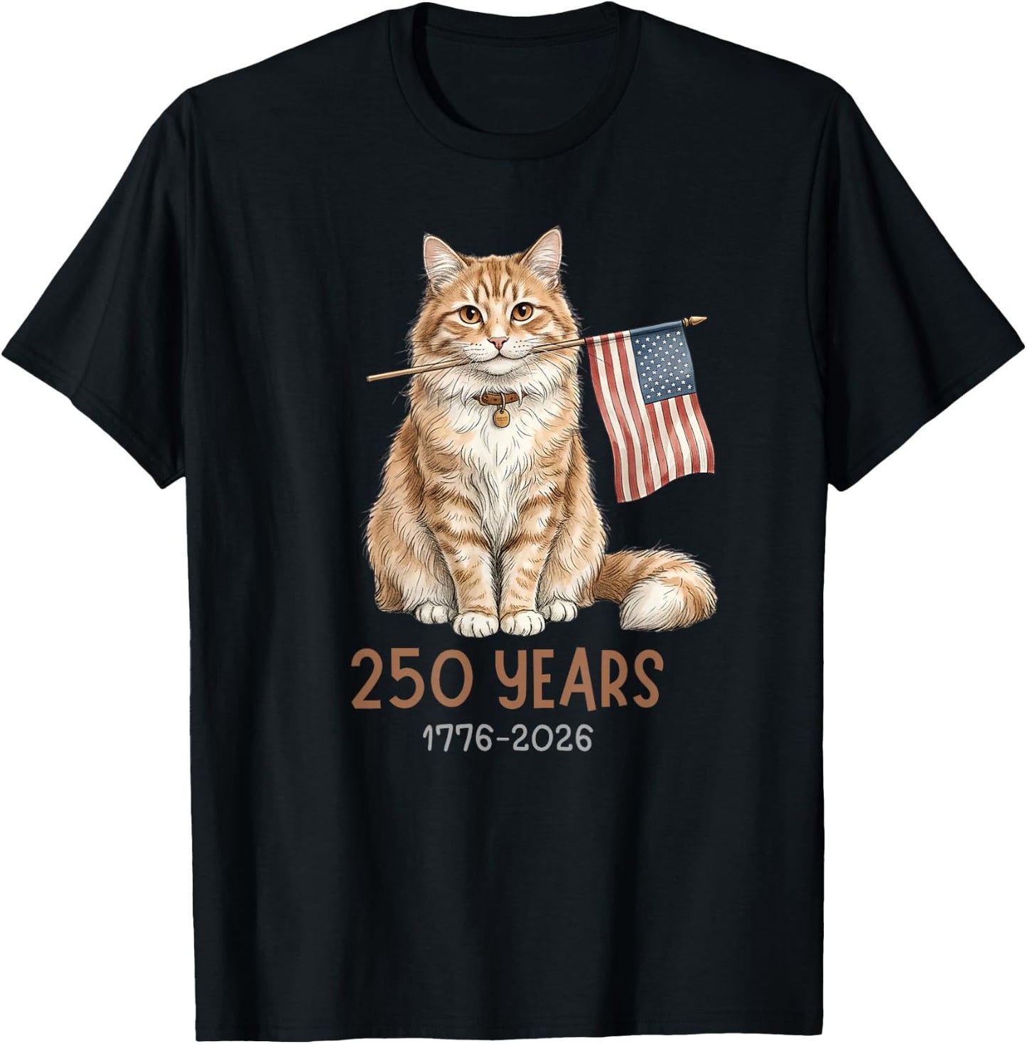 Funny Patriotic Cat 250 Years 4th of July Lover cat T-Shirt - T-Shirt | Black
