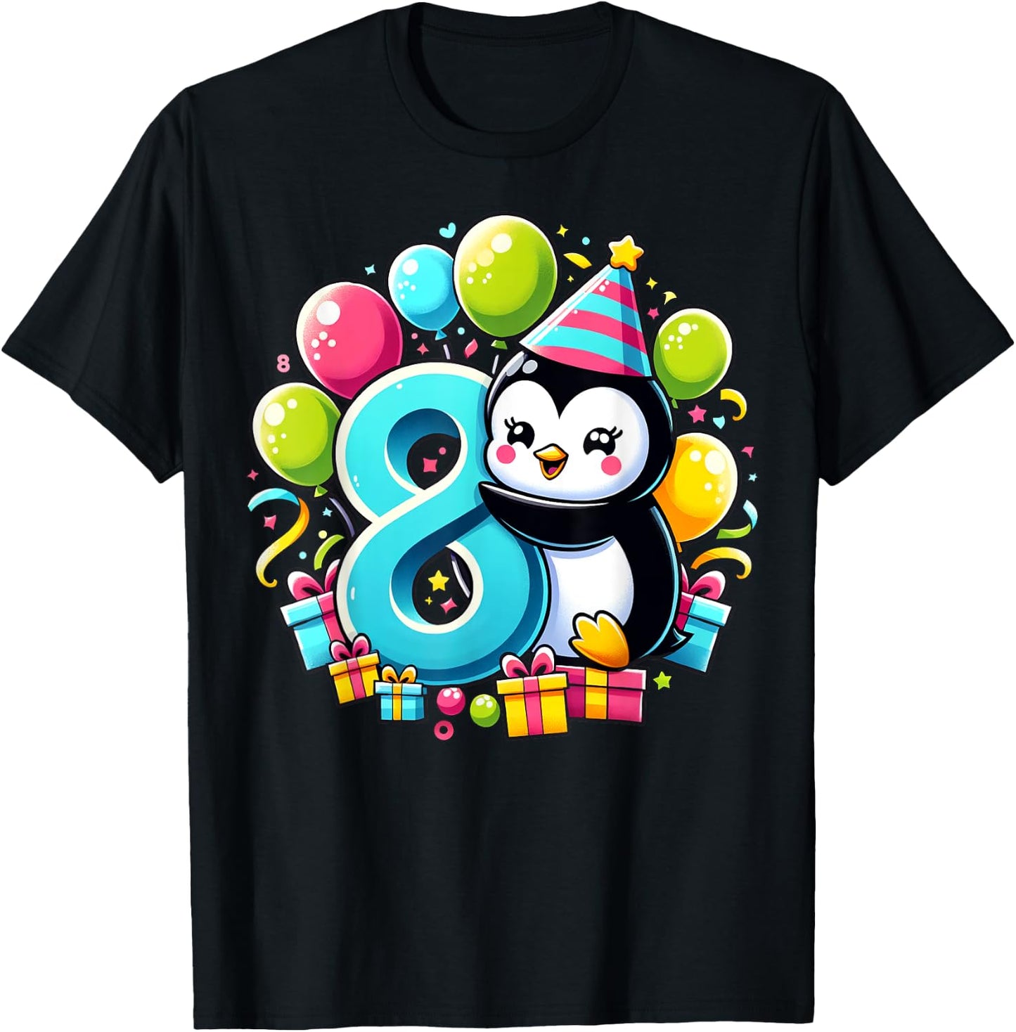 Penguin 8th birthday for boy girl 8 years old eight Penguin T-Shirt - T-Shirt | Black