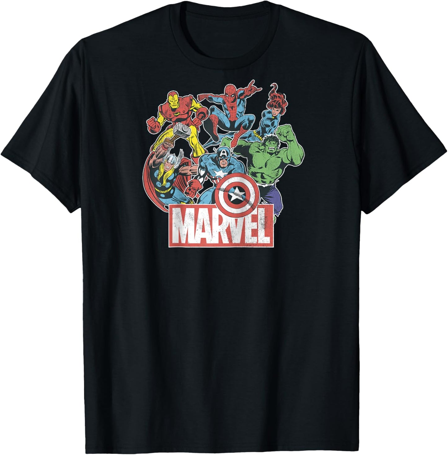 Marvel Avengers Team Retro Comic Vintage Raglan Baseball T-Shirt - T-Shirt | Black