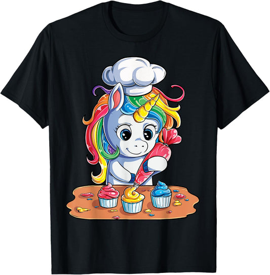 Unicorn Cupcake Funny Girls Kids Baking Cake Rainbow Gifts T-Shirt - T-Shirt | Black
