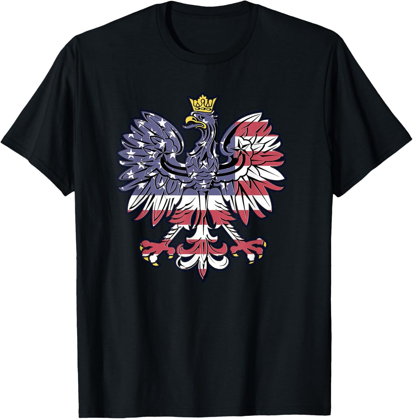 Polish Eagle American Flag Pride Falcon Gift T Shirt T-Shirt - T-Shirt | Black