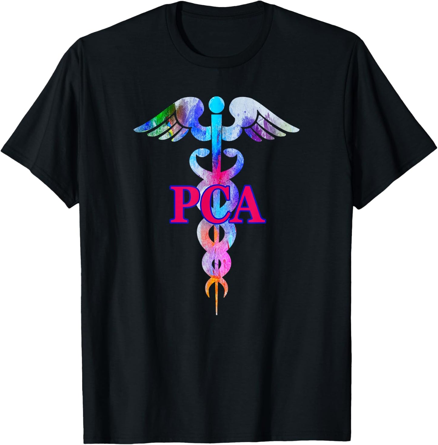 Patient Care Assistant PCA Caduceus Watercolor Art Graphic T-Shirt - T-Shirt | Black
