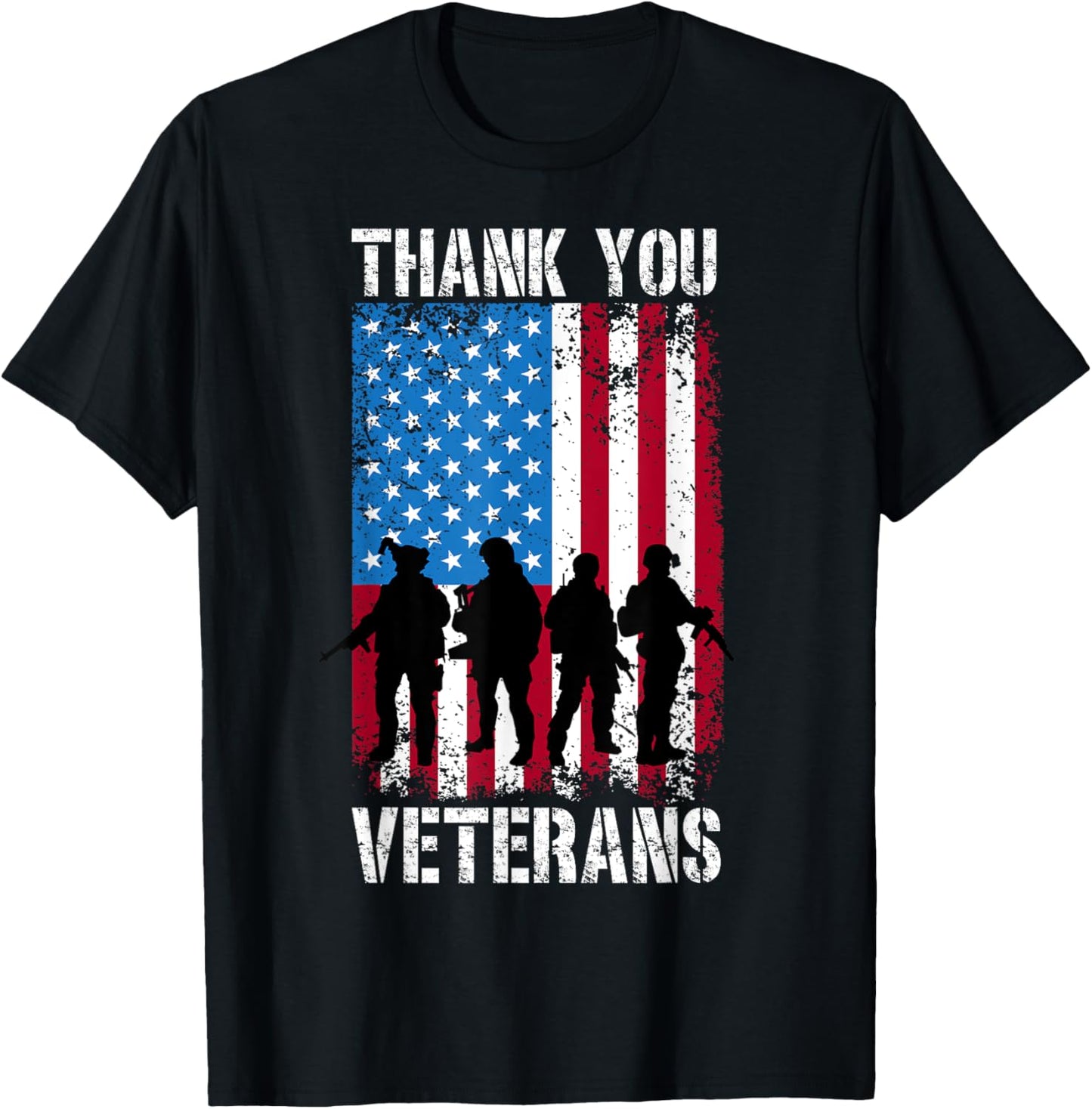 Thank You Veterans Military Services Armed Forces T-Shirt - T-Shirt | Black