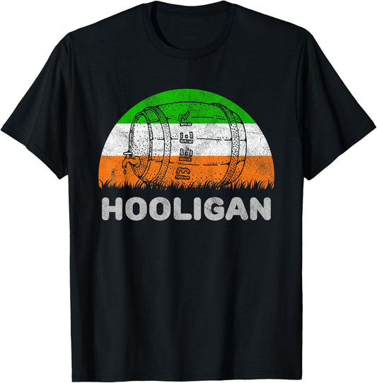 Funny St Patricks Day Hooligan With Ireland Flag T-Shirt - T-Shirt | Black