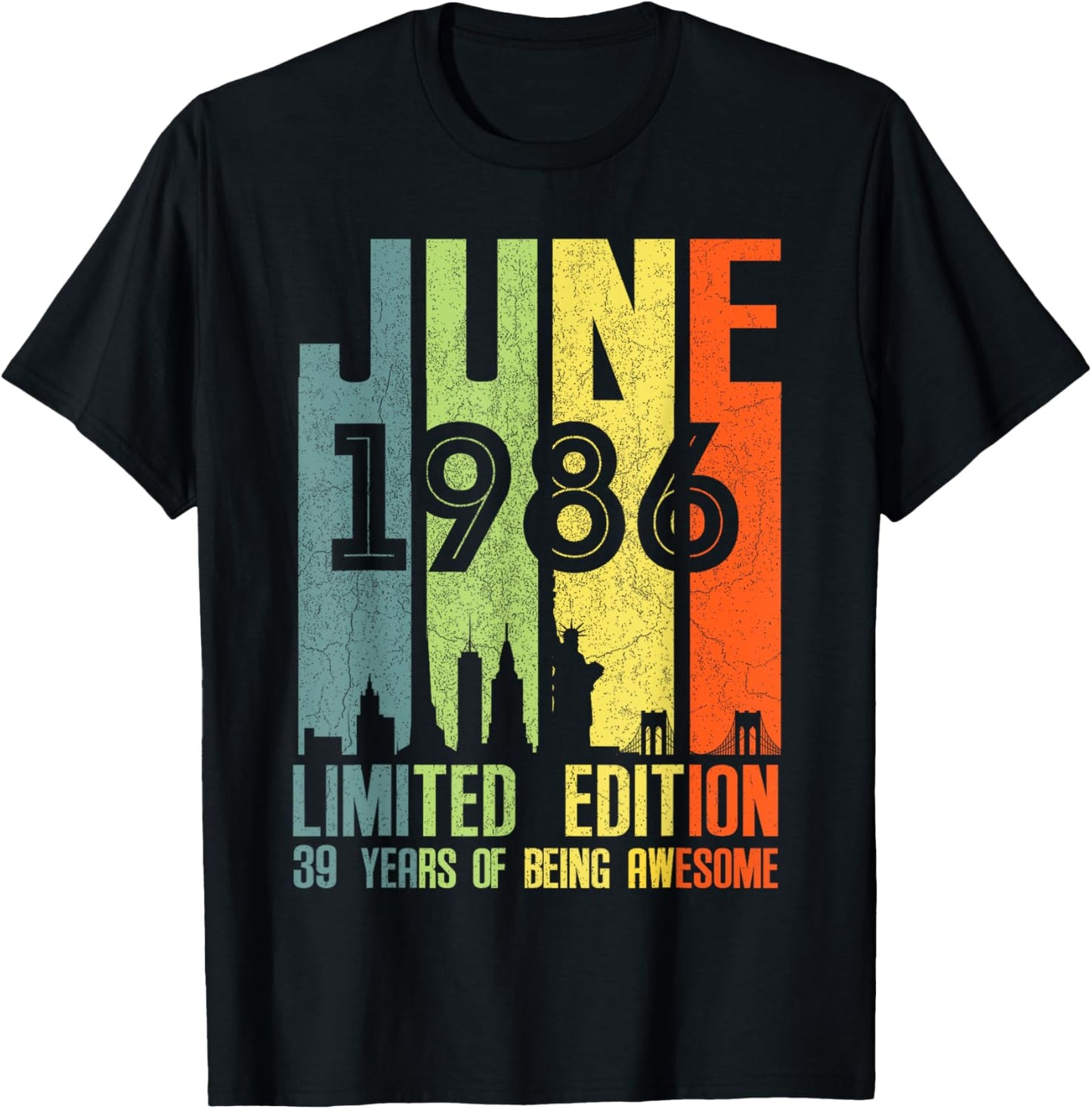 June 1986 39 Birthday 39 Year Old 1986 Birthday Vintage T-Shirt - T-Shirt | Black