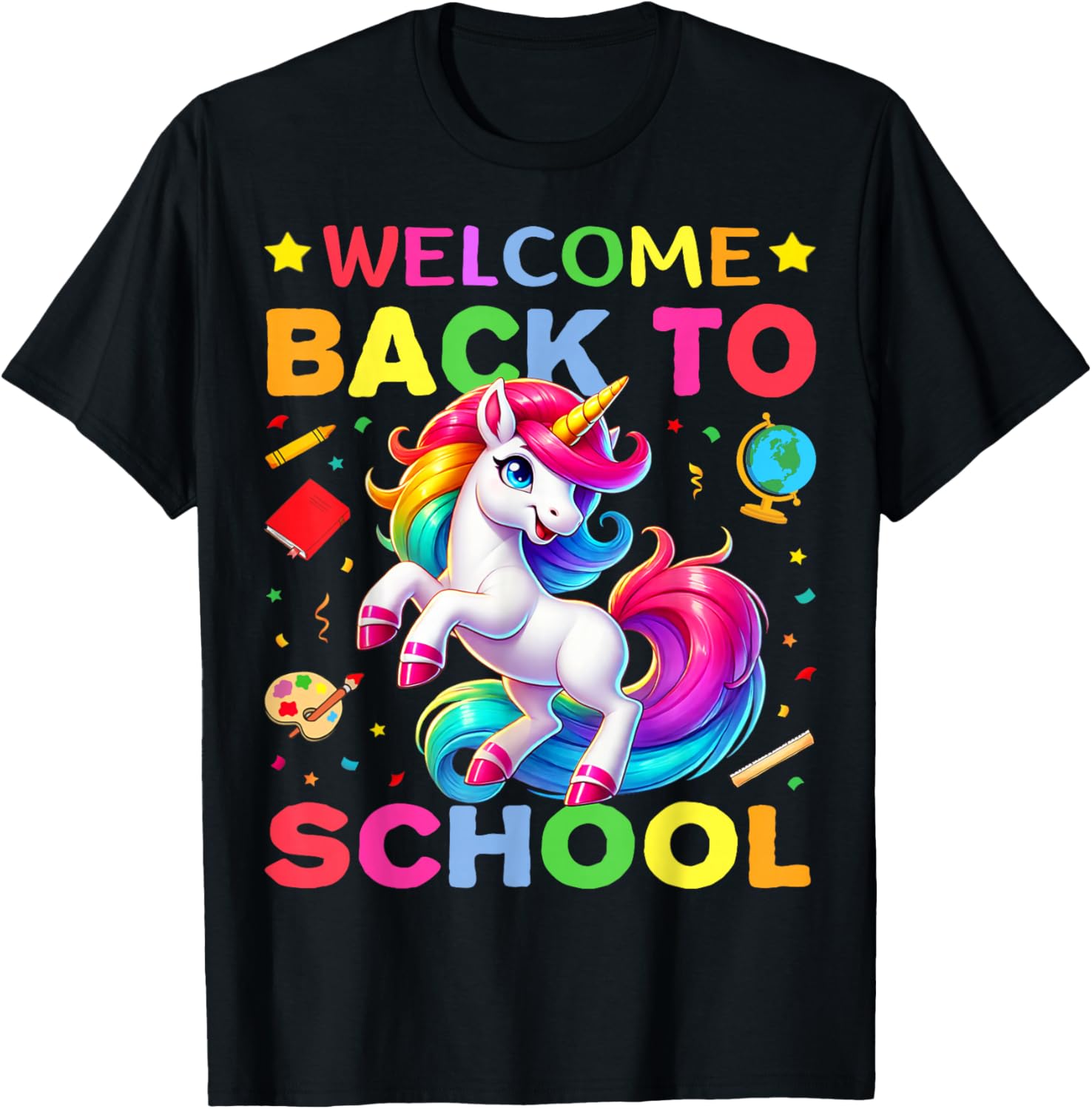 Retro Welcome Back to School Teacher Boys Girls Unicorn T-Shirt - T-Shirt | Black