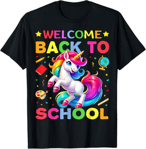 Retro Welcome Back to School Teacher Boys Girls Unicorn T-Shirt - T-Shirt | Black