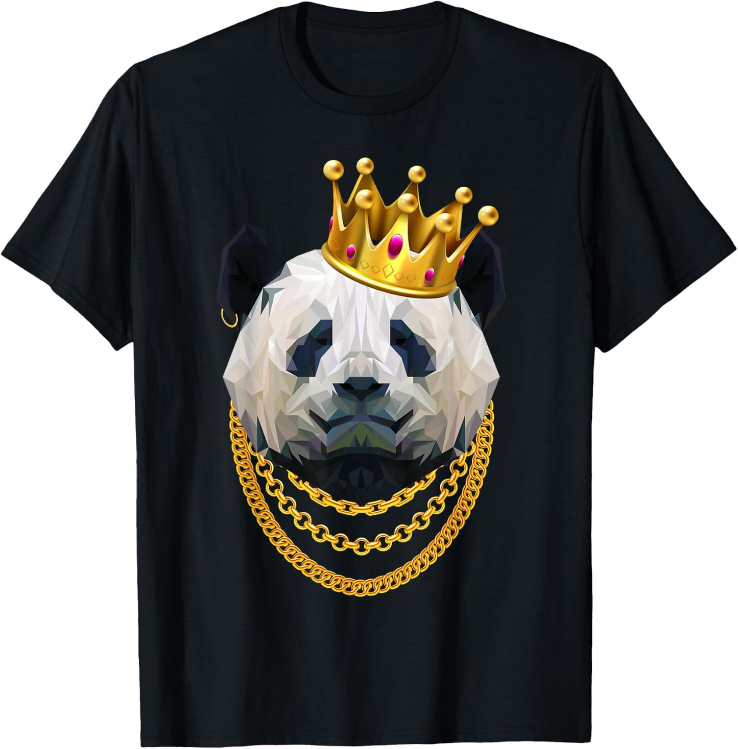 Panda Bear Gangster Golden Crown King T-Shirt - T-Shirt | Black
