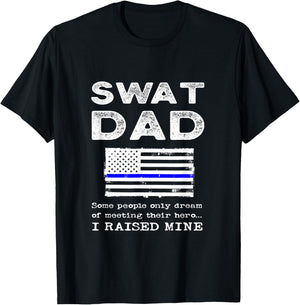 Proud SWAT Dad Special Forces Father US Flag Thin Blue Line T-Shirt - T-Shirt | Black