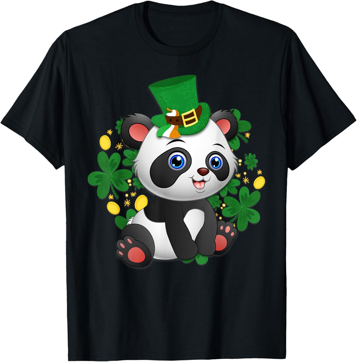 St Patricks Day Panda T Shirt Cute Bear Lover Gift T-Shirt - T-Shirt | Black